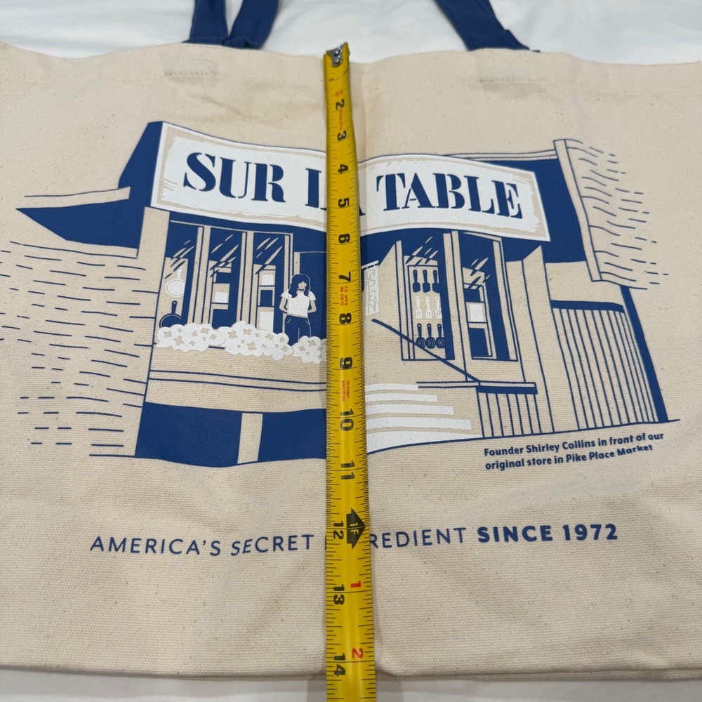 Sur La Table Shopper Tote Canvas Bag Pike Place Market Cream Blue NWT - Picture 6 of 11
